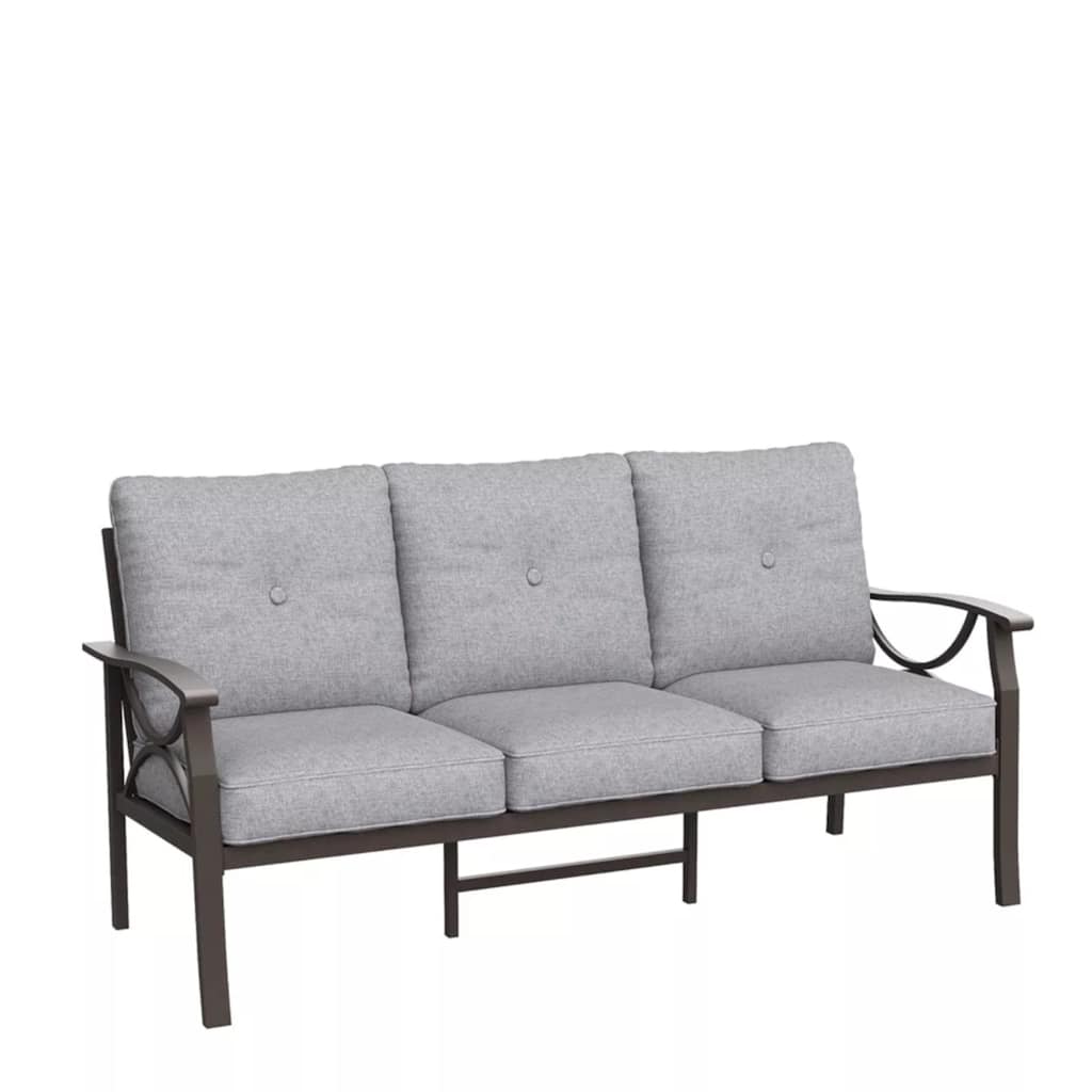 70" Metal 3-Seat Patio Sofa, Khaki Frame with Gray Cushions