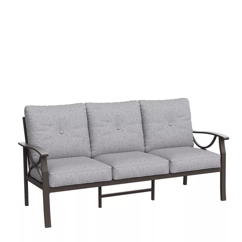 70" Metal 3-Seat Patio Sofa, Khaki Frame with Gray Cushions