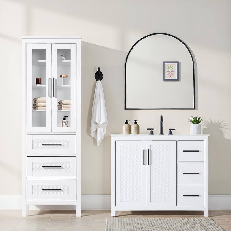 Winslow 16-28 Inch Bath Storage Glass Cabinet