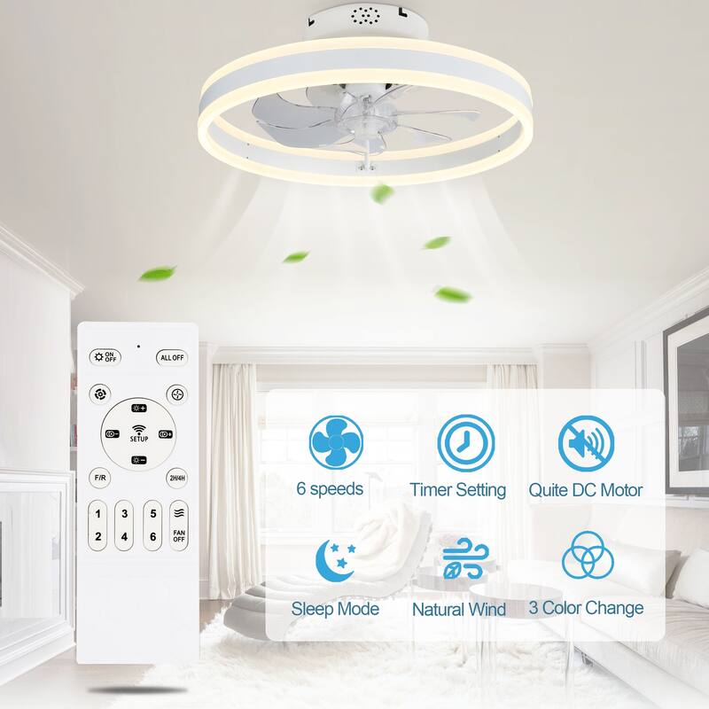 20"/24"/72" Oaks Aura Cotti Low Profile Dimmable Smart Ceiling Fan with Lights 6-Speed Flush Mount Modern Remote