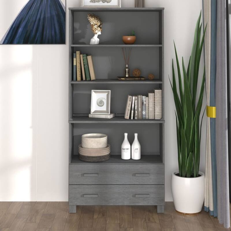 vidaXL Drawer Cabinet Bookshelf with Storage Shelves HAMAR Solid Wood Pine - 33.5" x 13.8" x 70.9"