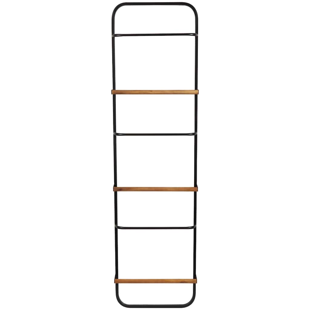 Metal 6 Rung Ladder with Brown Wood Accents - Black - Roche River Decor - 4"W x 19"L x 70"H