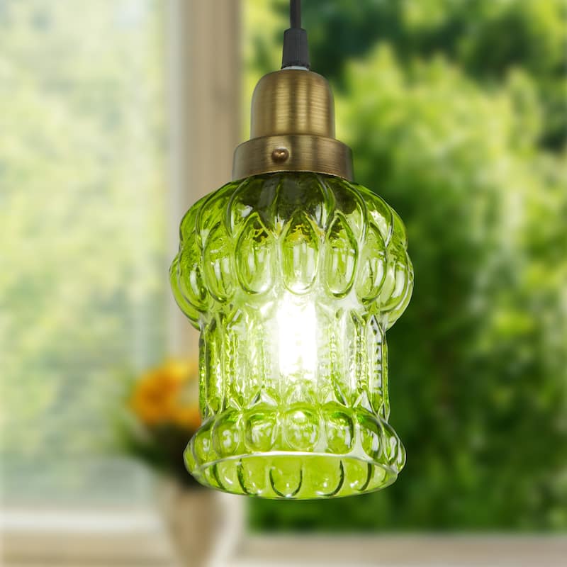 Baptiste River of Goods Purple/Yellow/Green and Gold Glass and Metal 4.5-Inch Pendant Light with Adjustable Hanging Cord