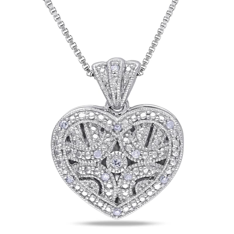 Miadora Sterling Silver Diamond Accent Heart Locket Necklace