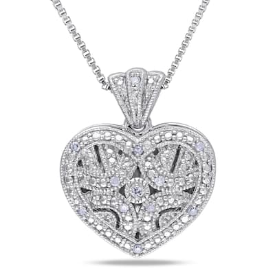 Miadora Sterling Silver Diamond Accent Heart Locket Necklace
