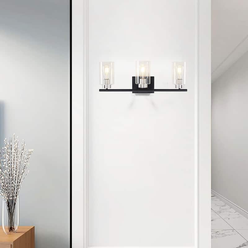 3-Light Wall Lights, Cylinder Bathroom Vanity Lights Glass Hallway Wall Sconces for Dining Room Living Room - W22.83"x H8.46"