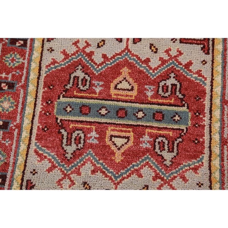 Hand Knotted Oriental 100% Wool Carpet Traditional Geometric Greys & Charcoal Heriz (serapi) Runner Rug - 7' 10'' X 2' 7''