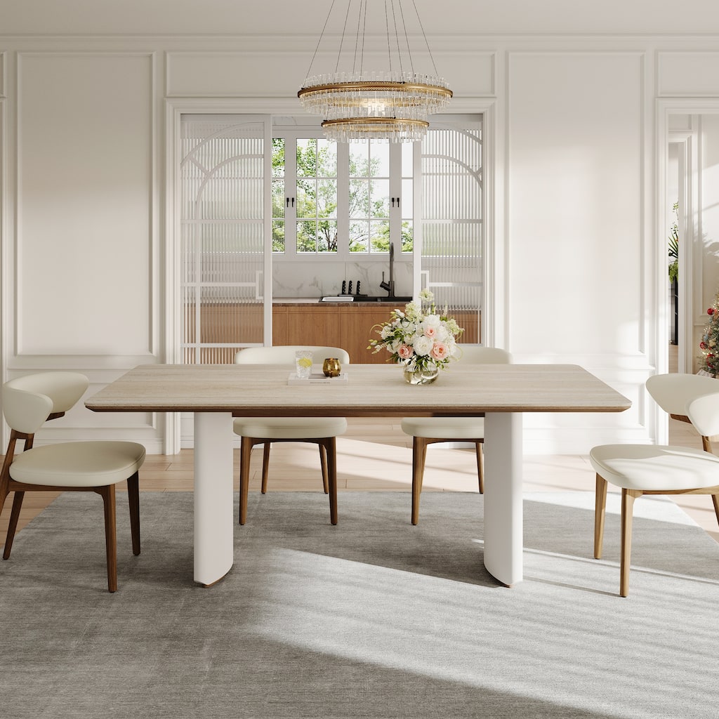 63" Modern Retangular Dining Table For 4-6,beige Sintered Stone Table Top, Cream Kitchen Table For Dining Room