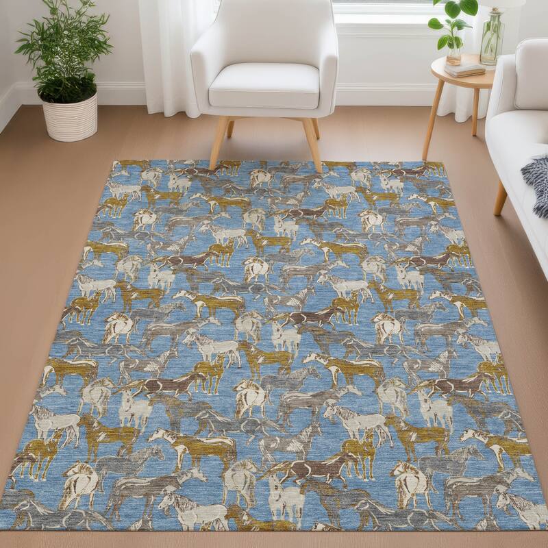 Machine Washable Indoor/ Outdoor Horse Herd Chantille Rug