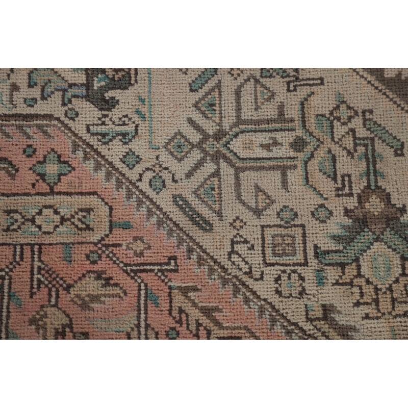 Geometric Pink Tabriz Persian Vintage Rug Hand-Knotted Wool Carpet - 7'11" x 11'2"