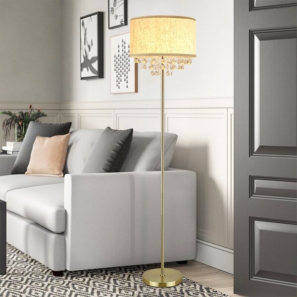 Depuley LED Crystal Floor Lamp Drum Standing Reading Light Tall Pole Light for Living Room Bedroom Study Office E26 Bulb Included