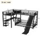 preview thumbnail 14 of 29, L-Shaped Metal Bunk Bed and Loft Bed with Desk, Storage Shelves and Slide