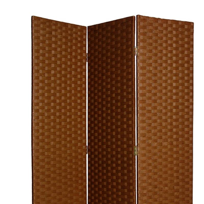 Wooden Foldable 3 Panel Room Divider with Streamline Design, Dark Brown