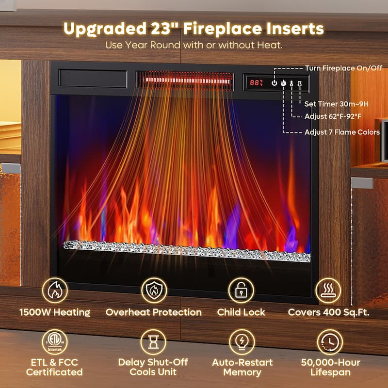 Bestier 63 in. Freestanding Media Console Electric Fireplace TV Stand Fits TV's Up to 70 in. with Cabinet - 62 inches