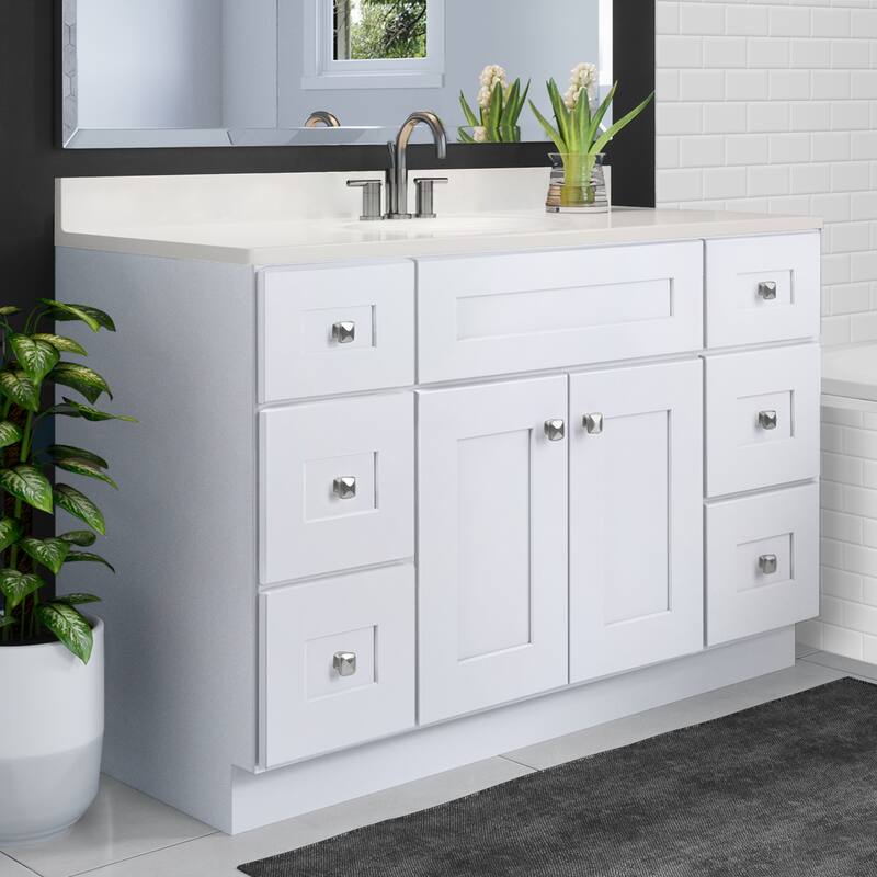 Brookings 49 Inch Fully Assembled Bath Vanity with Ivory Swirl Top - White