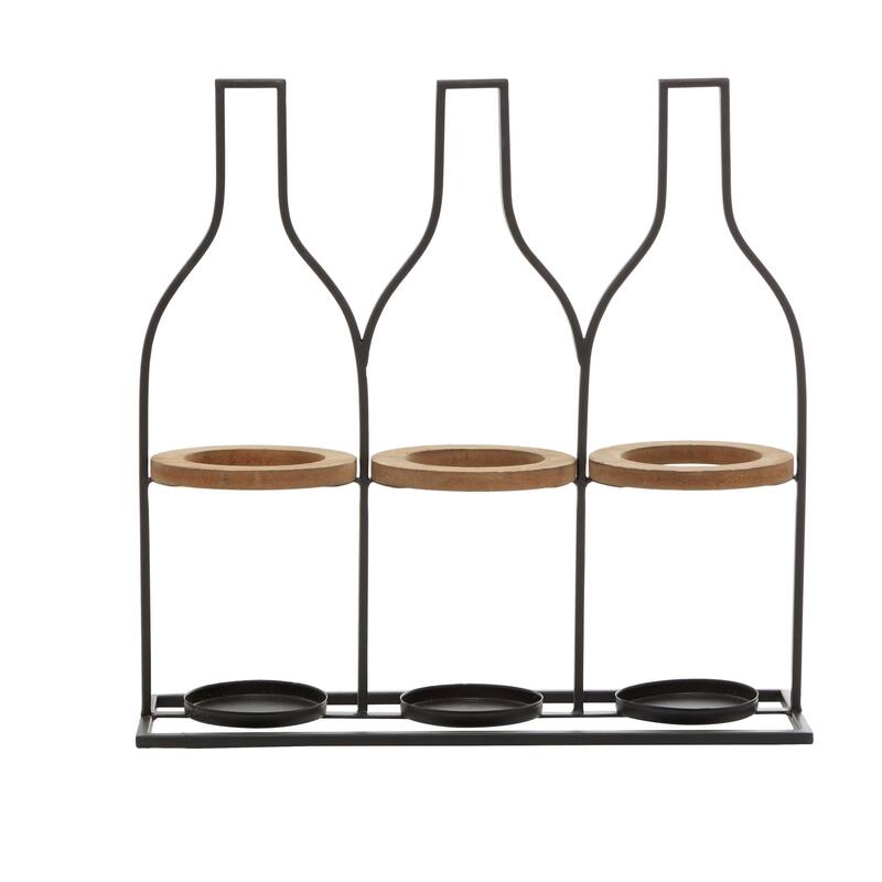 Black Metal Bottle Shaped 3 Bottle Kitchen Wine Holder