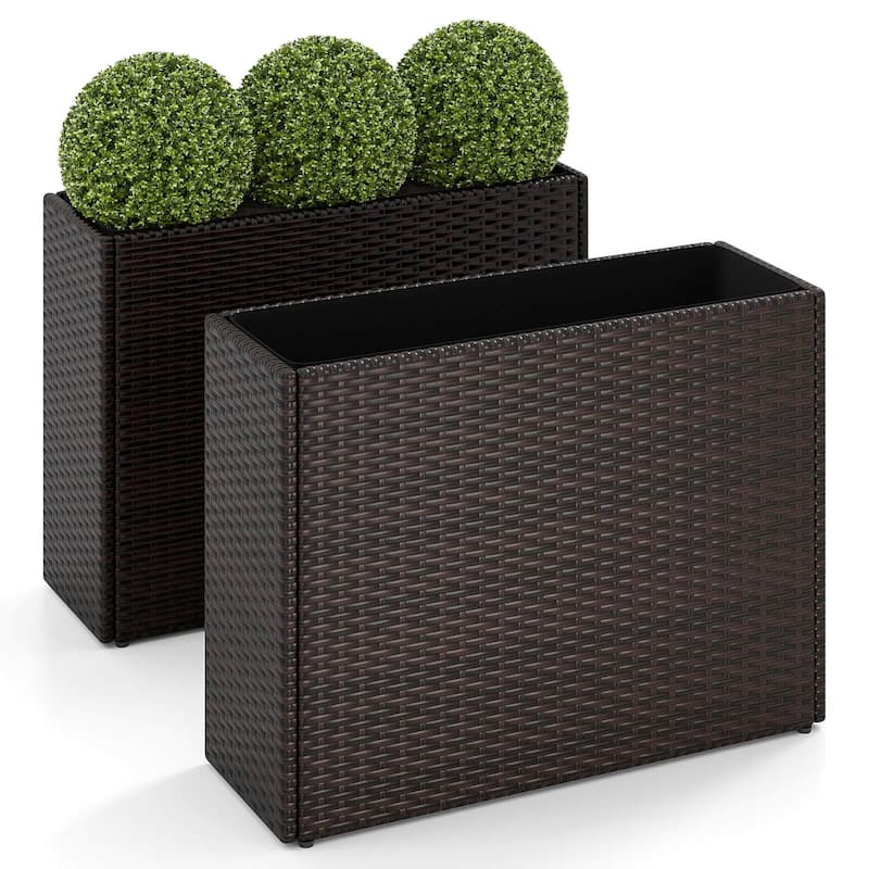 Costway 1/2 PCS 24" Tall PE Rattan Planter Box with Removable Liner - 2 PCS