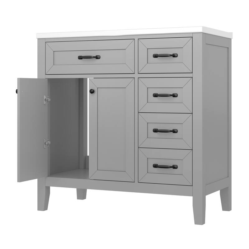 36" Bathroom Vanity with Sink Combo, Gray Bathroom Cabinet with Drawers, Solid Frame and MDF Board