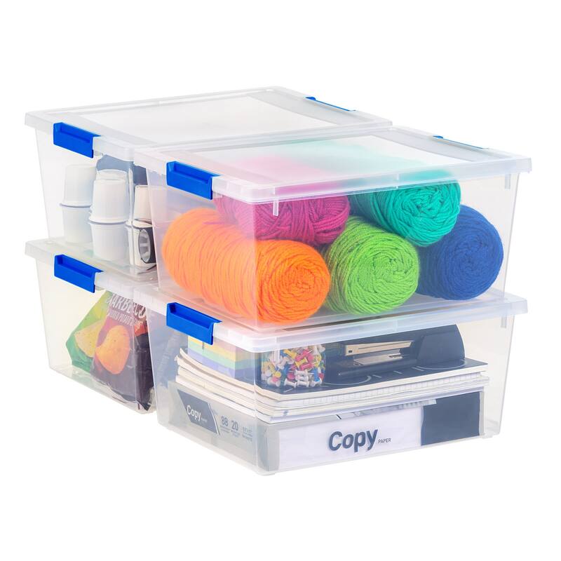 IRIS USA® CLIP BOX 12 Qt Buckle Lid - Clear - Set of 4