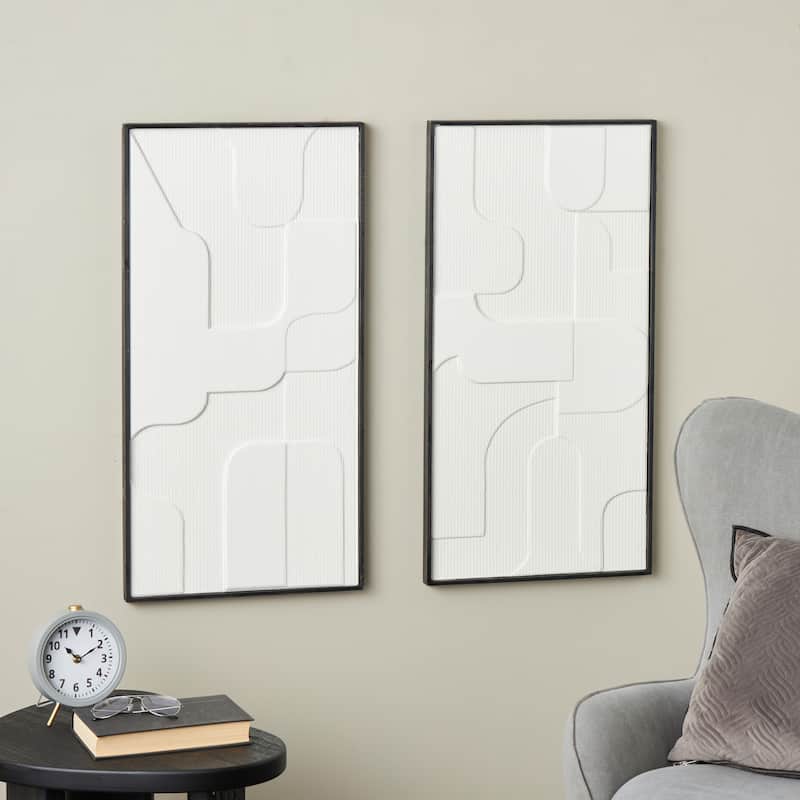 White Wood Geometric Home Wall Decor with Black Frame (Set of 2)