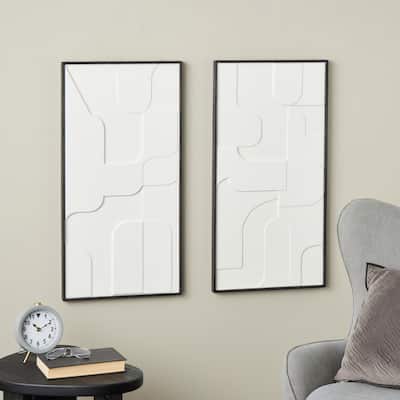 White Wood Geometric Home Wall Decor with Black Frame (Set of 2)