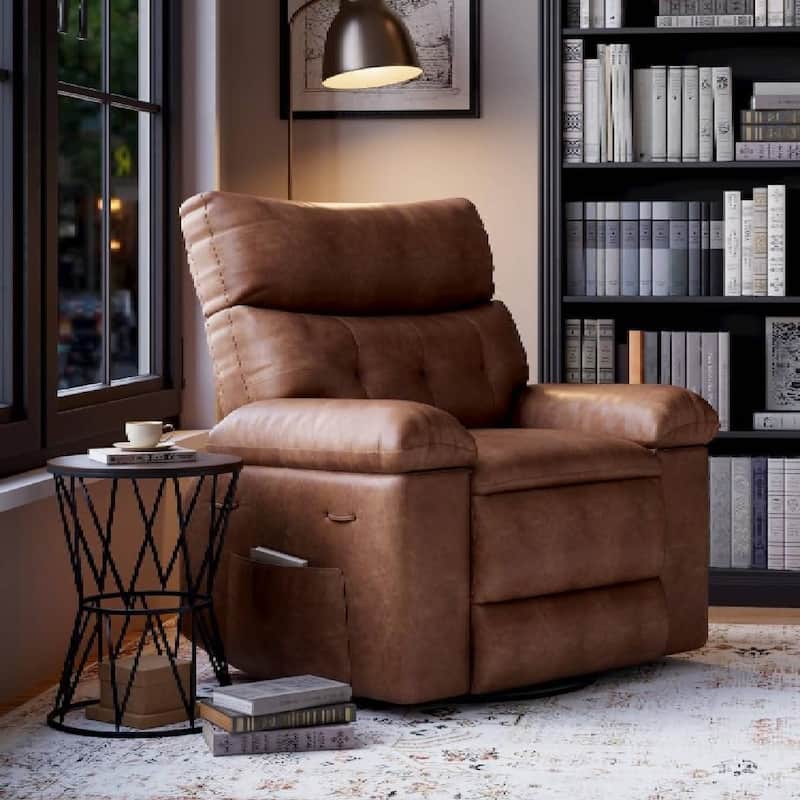 360 Degree Swivel Lazy Manual Rocking Recliner Sofa Chair for Living Rooms, Bedrooms - Brown
