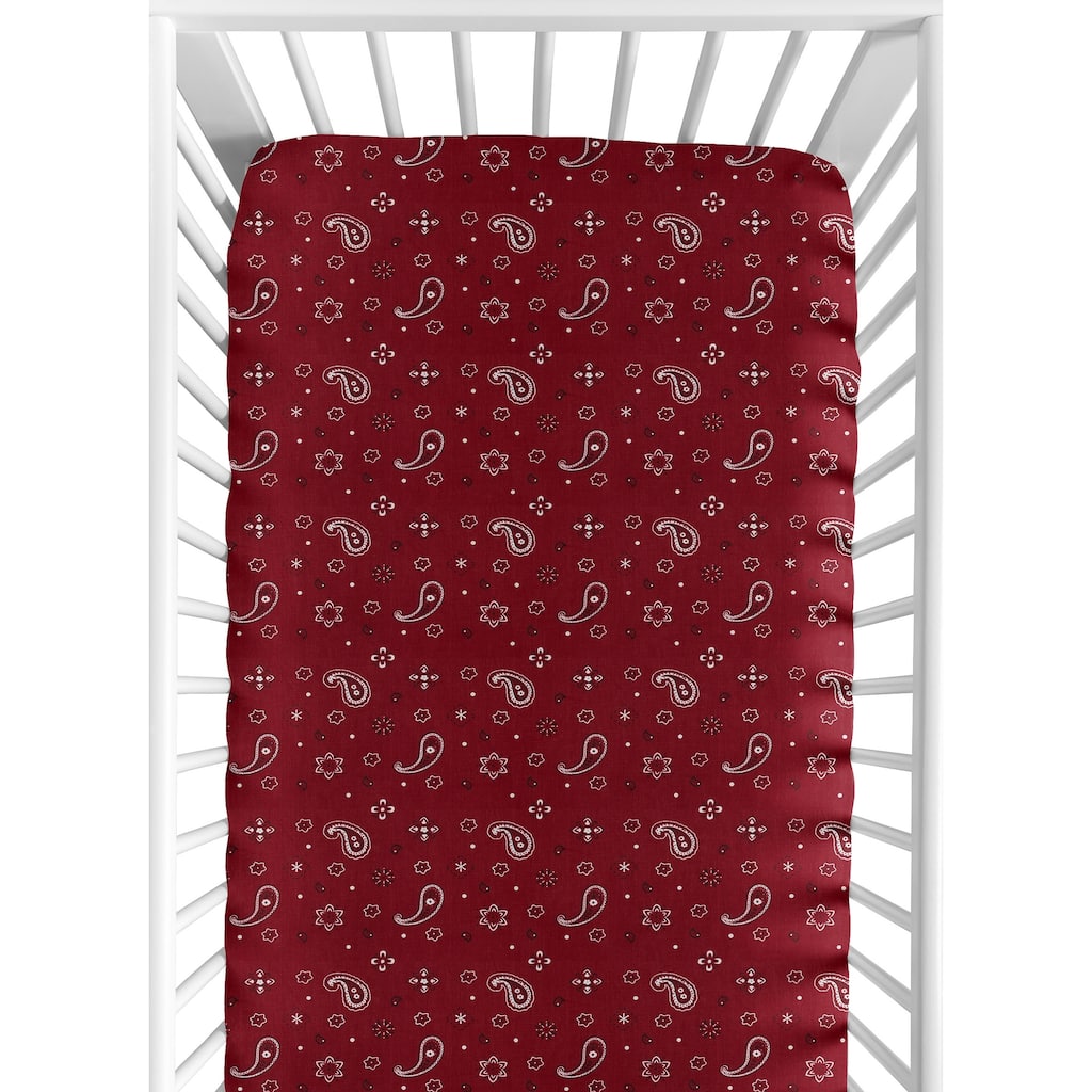 Sweet Jojo Designs Red Bandana Print Fitted Crib Sheet for the Wild West Collection