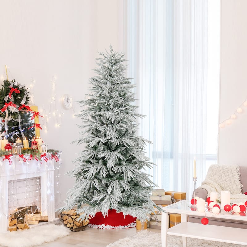 Costway 6/7/8 FT Artificial Christmas Tree with 820 PE PVC Branch Tips - Green & White - See Details