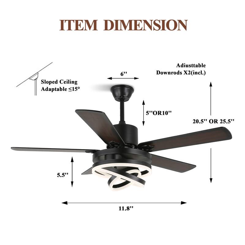 Cusp Barn 52"/72" Modern Large Dimmable LED Ceiling Fan with Lights and Remote, Reversible 8-Blade DC Motor DIY Shape Chandelier