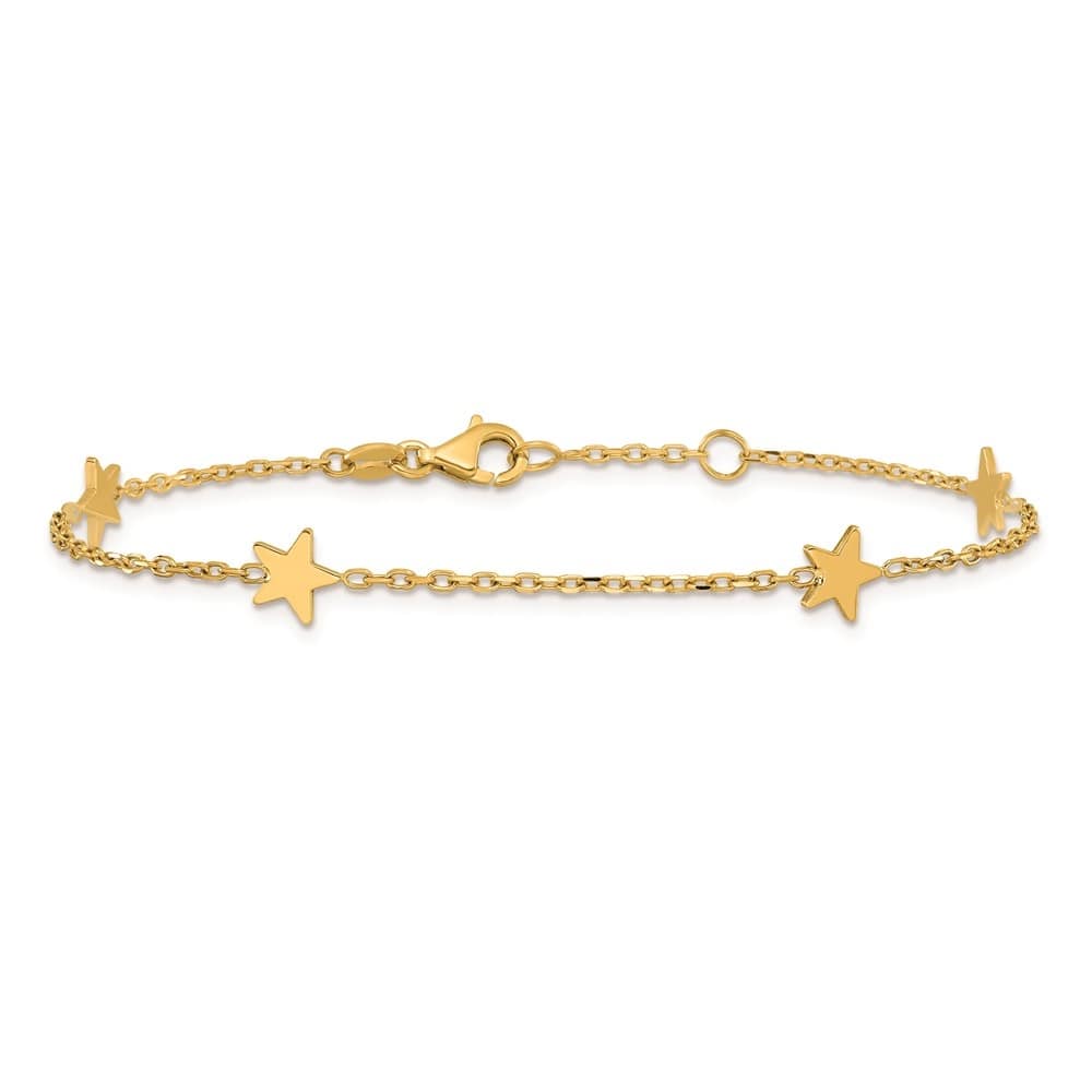 Curata 14k Yellow Gold 7.5" Polished Star Station Dainty Bracelet - 0.25" Extender