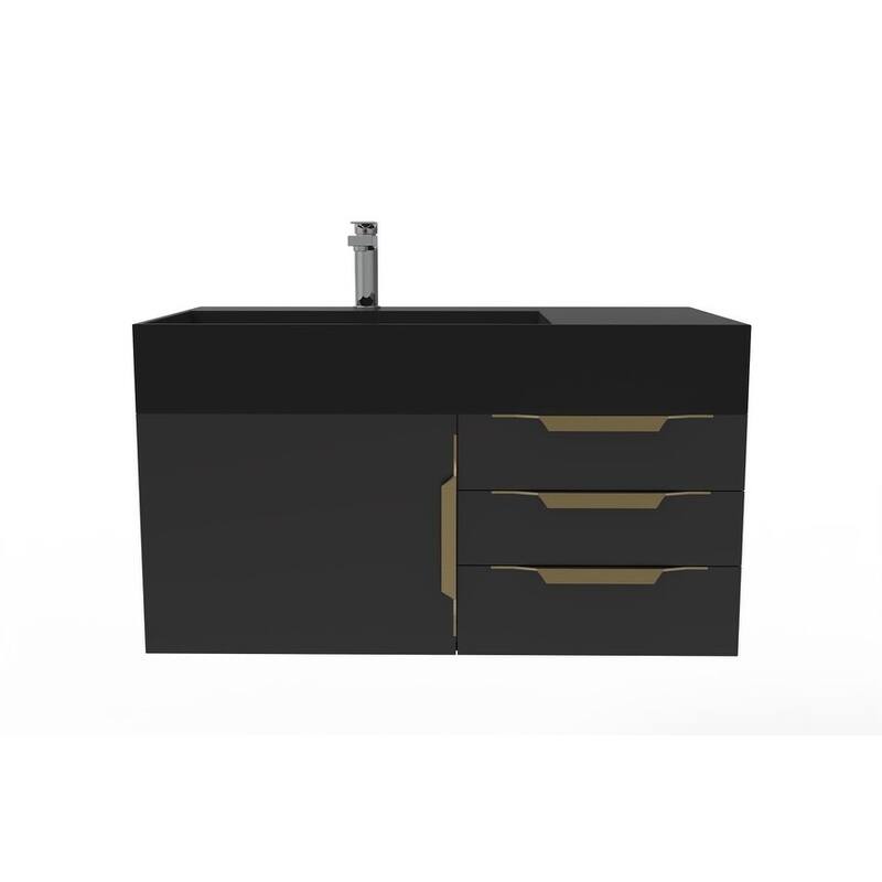 Amazon 36" Wall Mounted Bathroom Vanity Set w/ Black Top