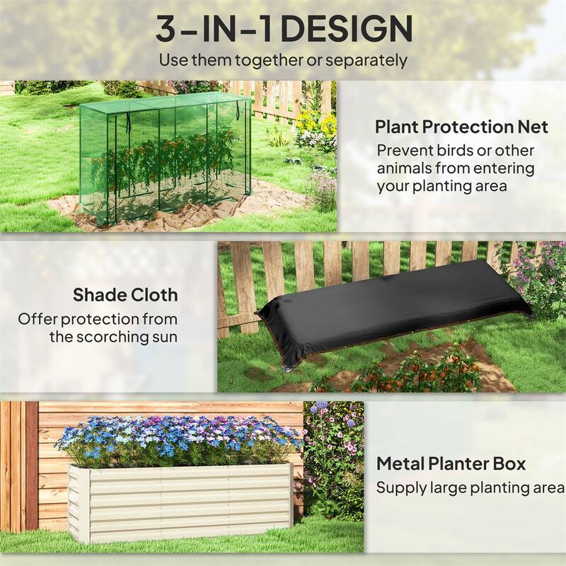 Galvanized Steel Raised Garden Bed with Crop Cage and Shade