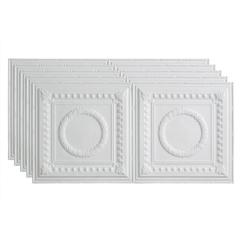 FASÄDE Rosette Decorative Vinyl 2ft x 4ft Glue Up Ceiling Panel in Matte White (5 Pack) - 5 Pack - Matte White