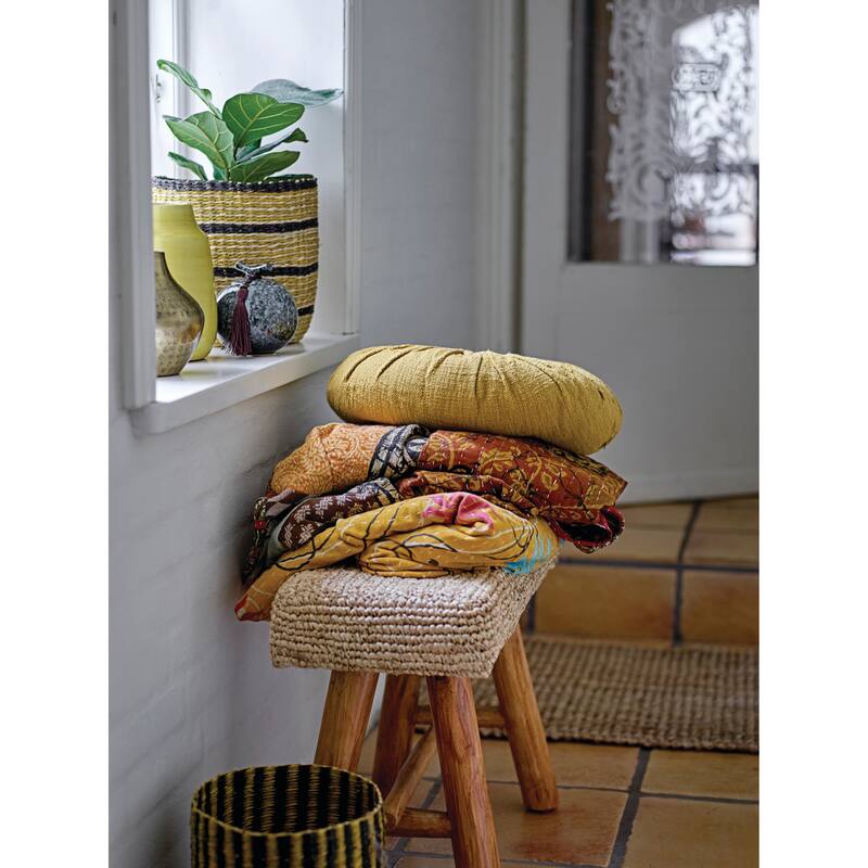 Woven Mendong and Teakwood Stool