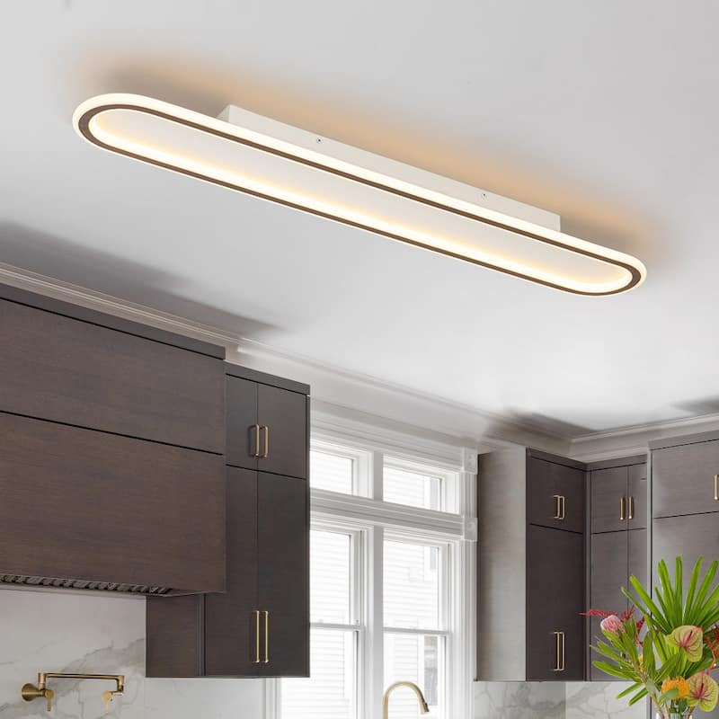 Scandinavian Linear Wood Ring Dimmable LED Flush Mount Light