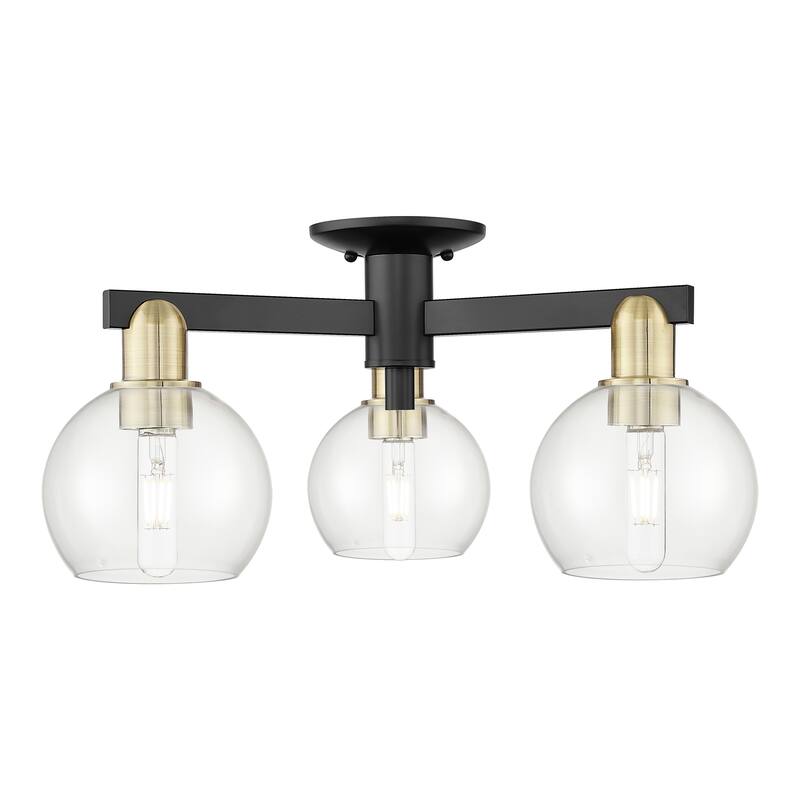 Innovations Lighting Endless Possibilities Arcadia - Athens - 3 Light 23" Semi-Flush Mount - Clear/Black Antique Brass