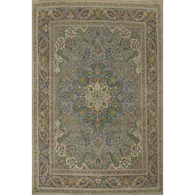 Hand Knotted Oriental 100% Wool Carpet Traditional Floral Greys & Charcoal Tabriz Area Rug - 12' 7'' X 9' 6''