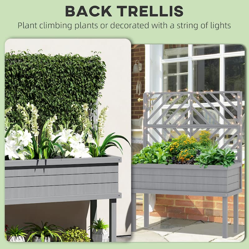 Fir Wood Raised Garden Bed with Back Trellis 41 Inch Elevated Planter for Climbing Plants - 41.25" W x 17.75" D x 55" H