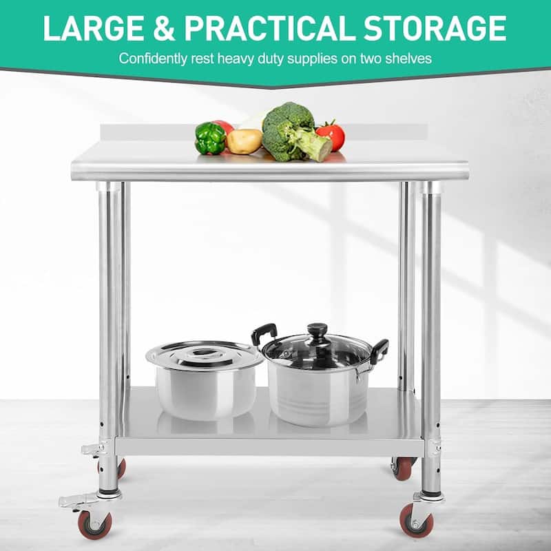 30" x 24" Stainless Steel Work Table with Under Shelf - 30 x 24