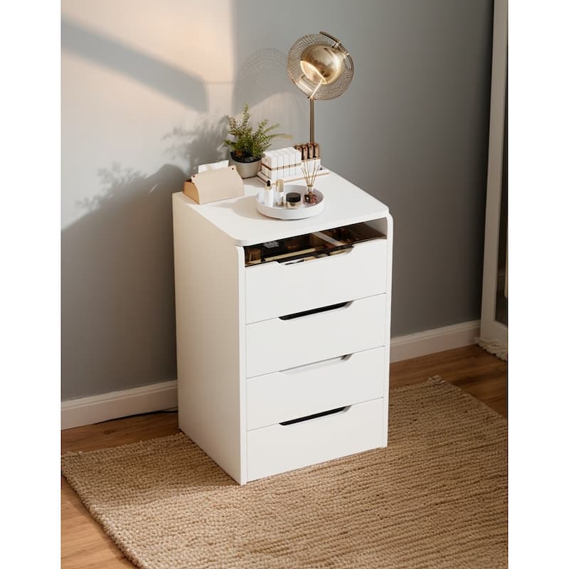 Anmytek White 3 in 1 Vanity Cabinet with Flip Mirror and Stool, Makeup Storage for Small Spaces