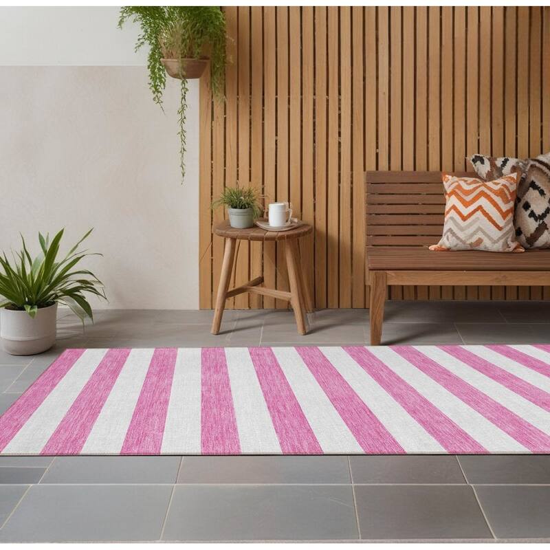 Alna Stripe Weather Resistant Classic Meets Modern Outdoor Rug - 2' X 8' - Multi