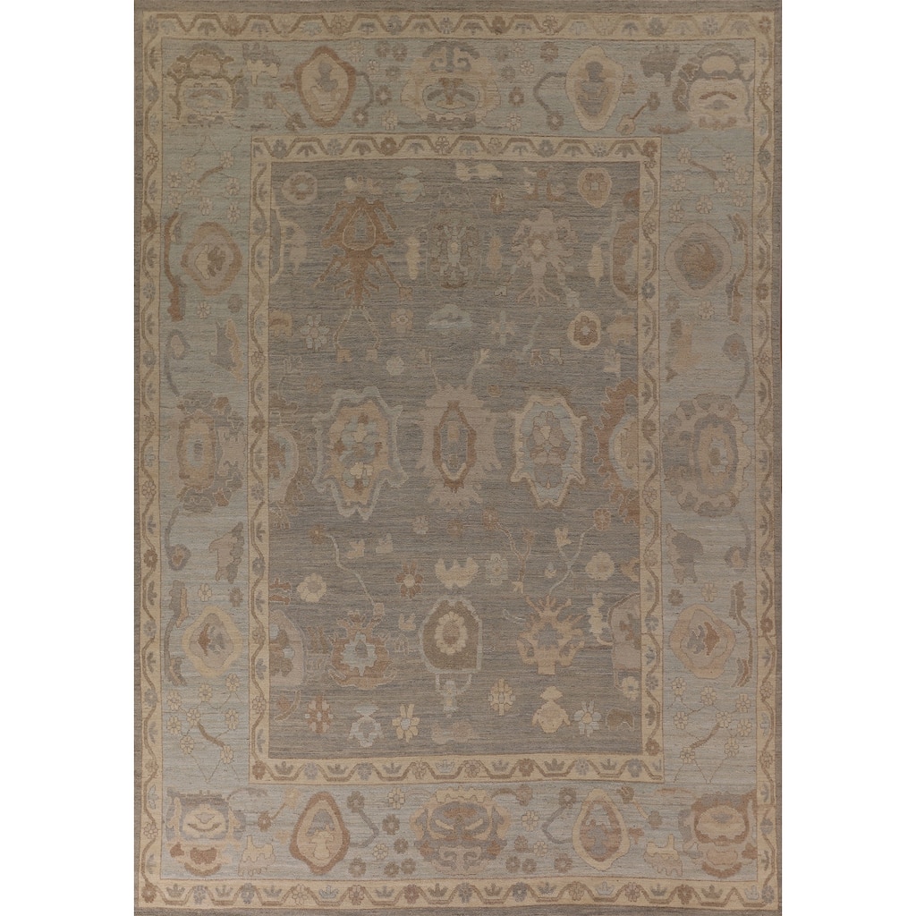 Vegetable Dye Gray Oushak Oriental Area Rug Handmade Wool Carpet - 9'1" x 11'11"