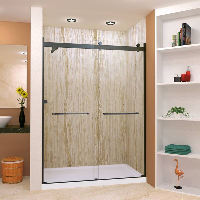 Brianna 60 in. W x 80 in. H By-Pass Frameless Shower Door with Clear Glass - 56-60-in W x 80-in H