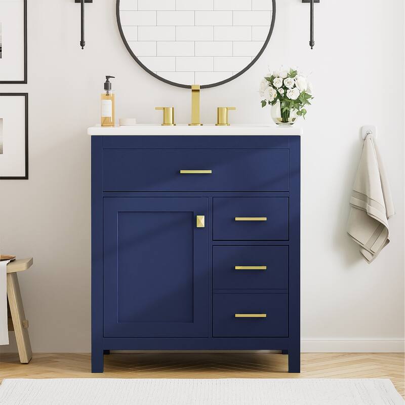 30 in. W x 18.3 in. D x 33.6 in. H Single Sink Freestanding Bath Vanity with White Ceramic Top