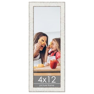 4x12 White Rustic Birch Wood Picture Frame with UV Acrylic, Foam Board ...