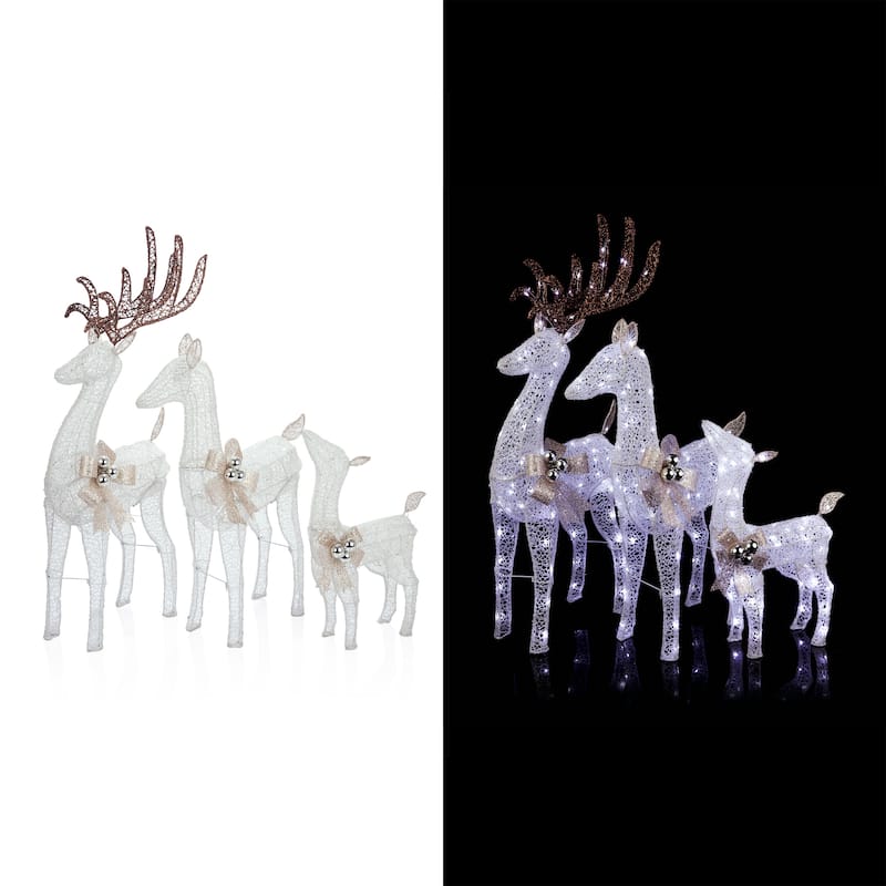 Alpine Corporation White Mesh Holiday Decor Reindeer Family with LED Lights
