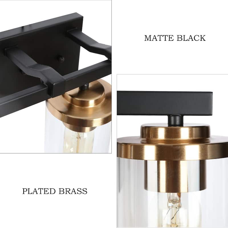 Modern 2/3/4-Light Black Gold Bathroom Vanity Lights with Cylinder Glass