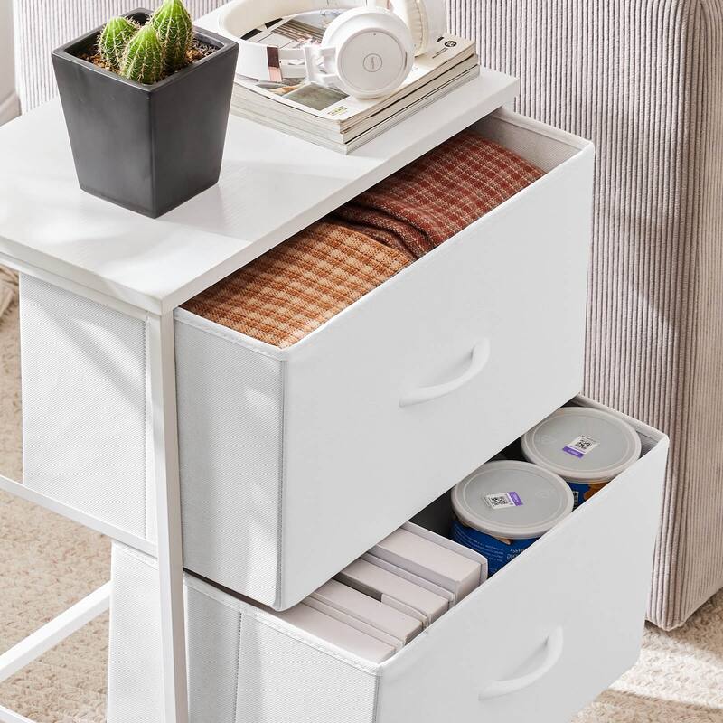 2-Drawer Dresser Chest, Small Fabric Nightstand with Wooden Top and Adjustable Feet,18x20 inch