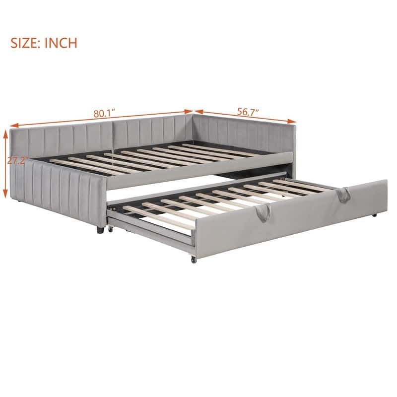 L-Shaped Full-Size Upholstered Daybed with Twin Pop-Up Trundle - Convertible Lounge & Guest Bed Solution‌