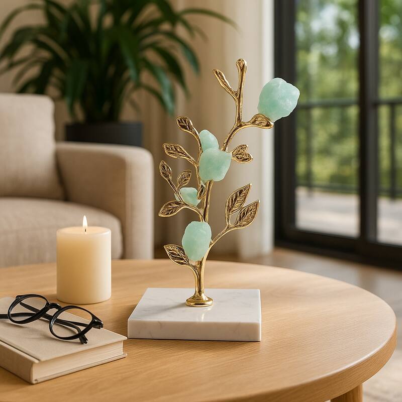 Metal Tree Sculpture on Marble Base Charming Living Room, Office, Home Decor